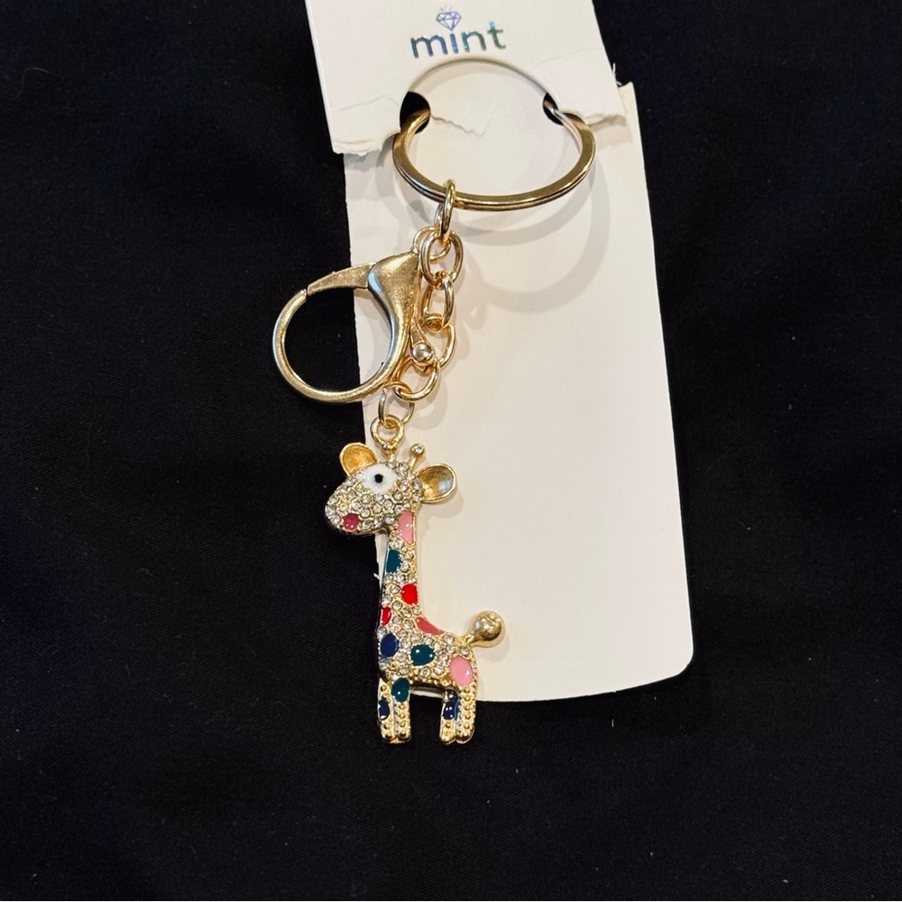BAG CHARM Mint Giraffe Rhinestone Keychain Gold Tone NWT